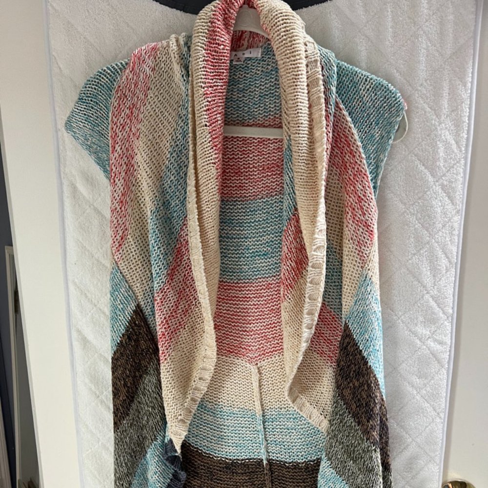 CAbi Line Up Crochet Multicolor Circle Vest Cardigan Open Scarf Neck